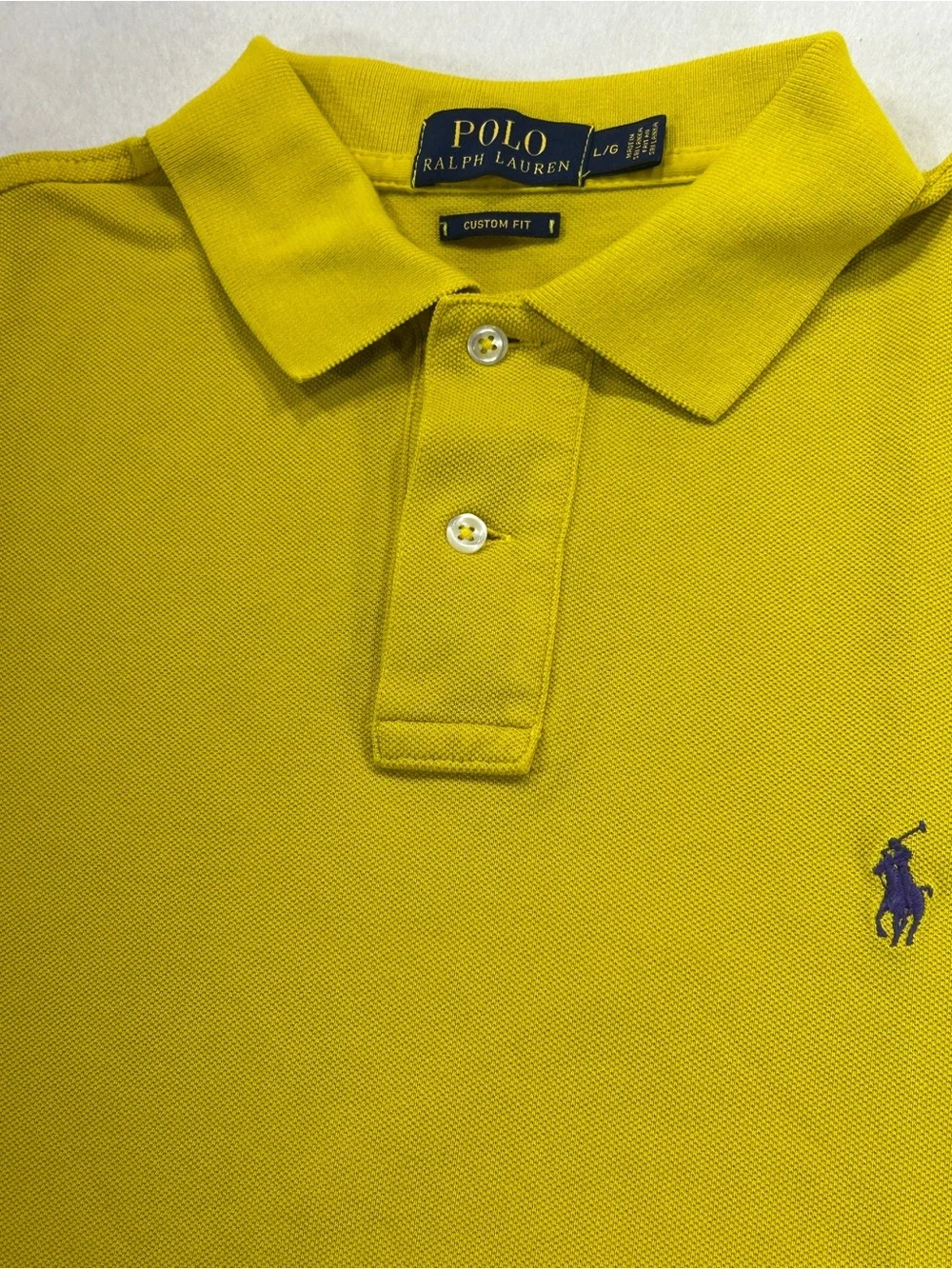 Polo Ralph Lauren Custom Fit Mens Large Yellow Short Sleeve Pony Polo Shirt